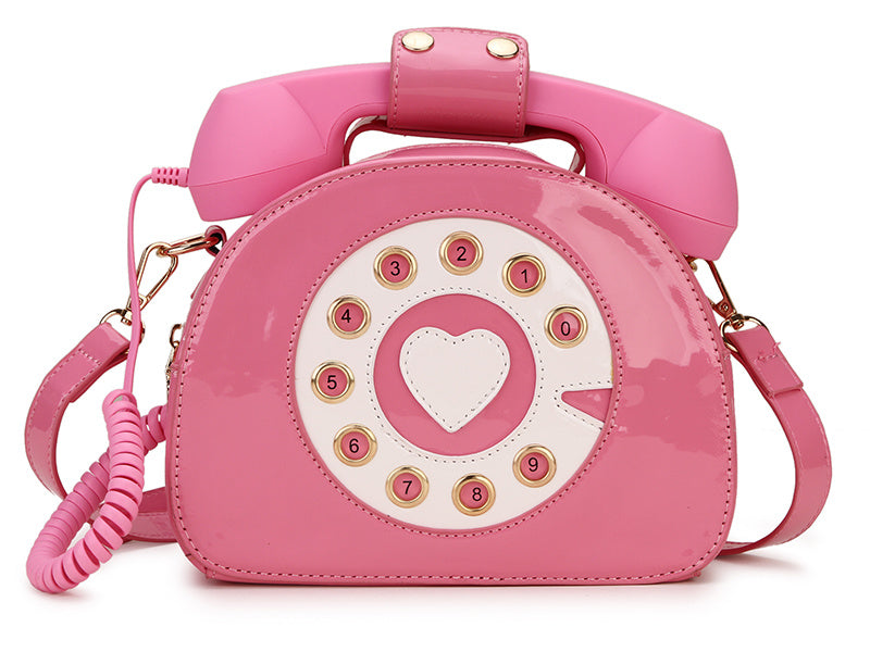 Sac téléphone fille mignon en forme de téléphone rétro rose avec cœur et bandoulière réglable