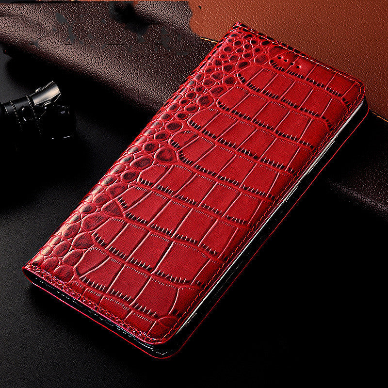 Étui téléphone cuir haut de gamme rouge imitation croco protège smartphone avec élégance