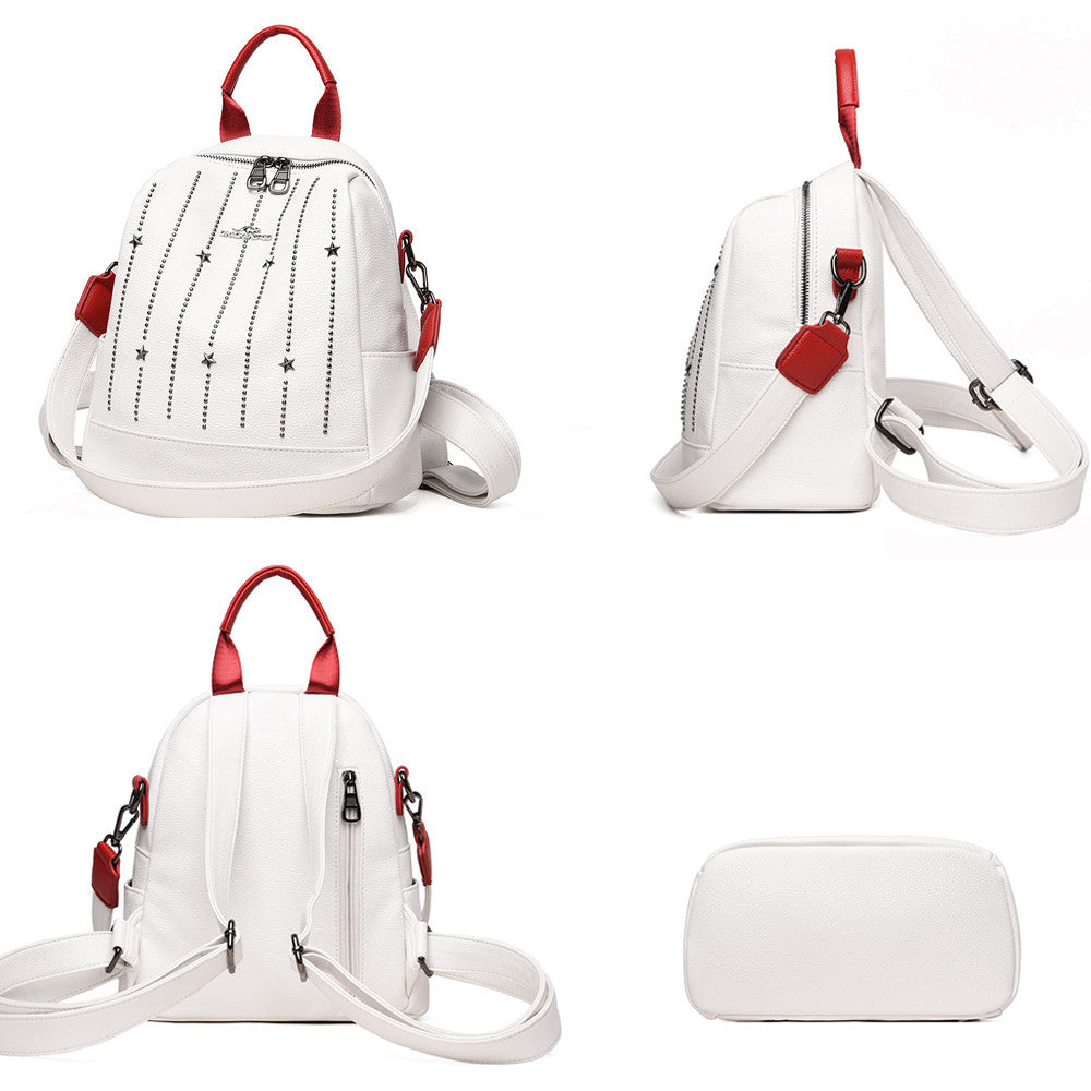 Sac à dos en cuir femme clouté blanc Gypsophila avec détails rouges et multiple vues