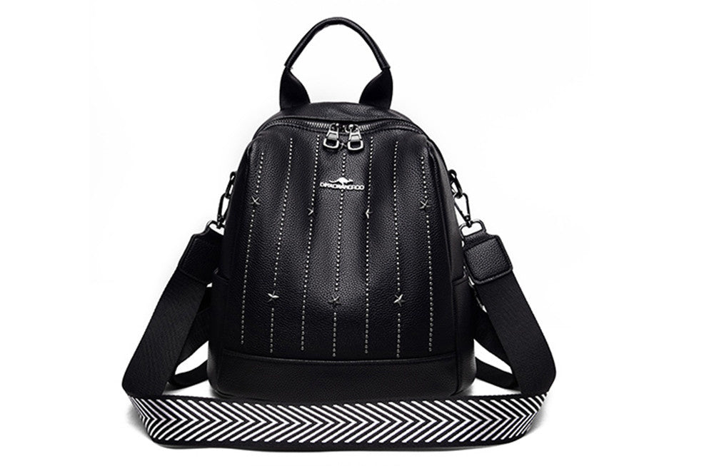 Sac à dos en cuir femme noir clouté Gypsophila avec bande ajustable noire et blanche