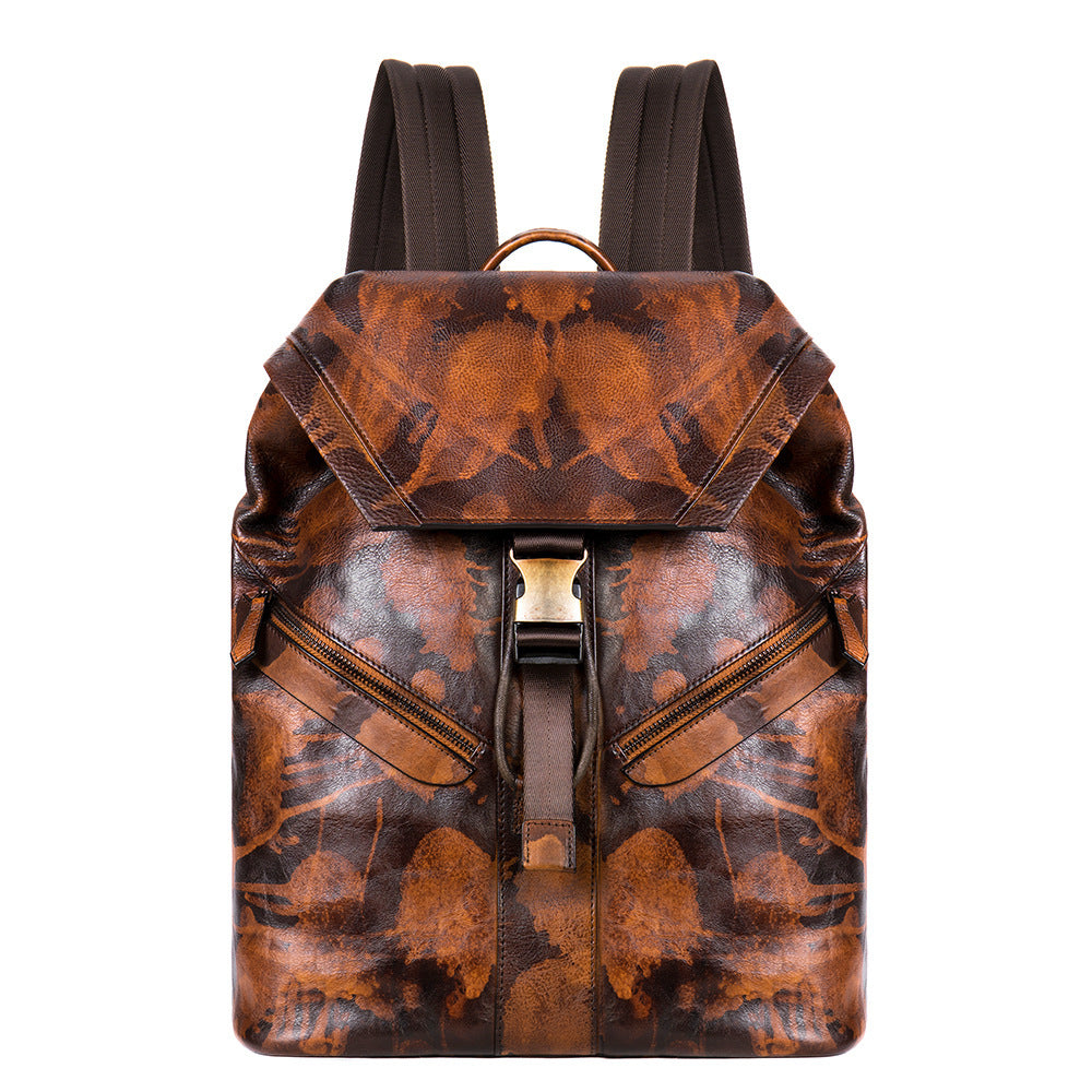 Sac à dos en cuir haut de gamme marron avec fermeture à boucle et poches zippées