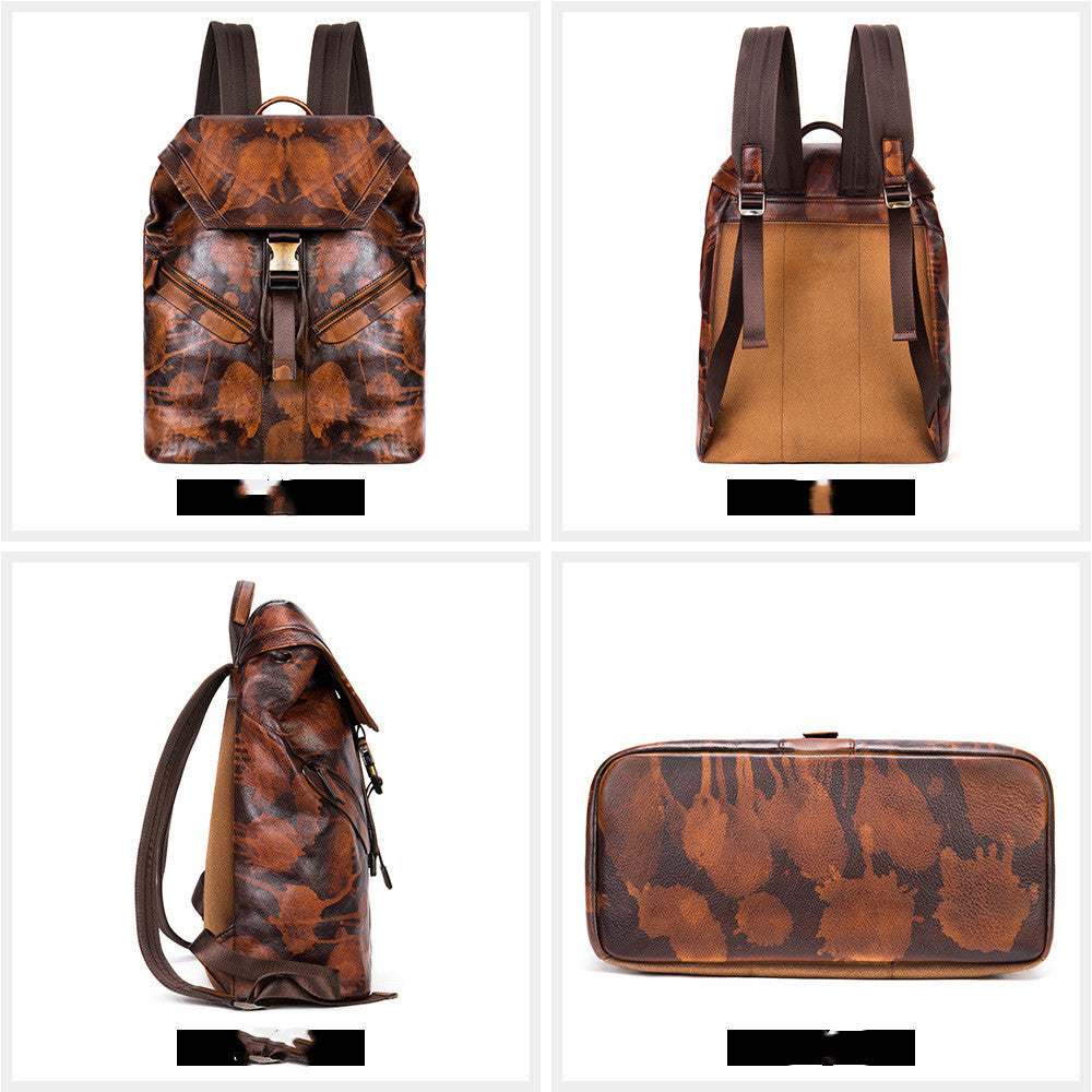 Sac à dos en cuir haut de gamme marron premier cou avec poches multiples et bretelles réglables