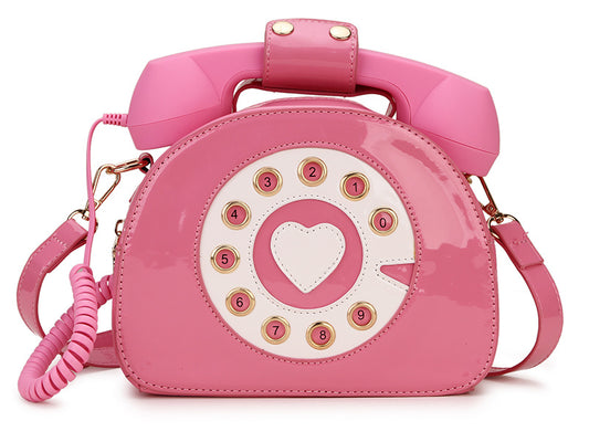 Sac téléphone fille mignon en forme de téléphone rétro rose avec poignée et bandoulière