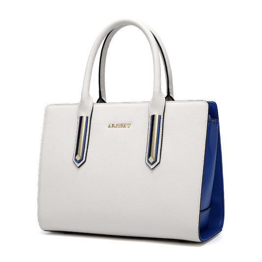 Sac à main cuir contrasté blanc et bleu avec poignées doubles élégant Liaisondirecte.com