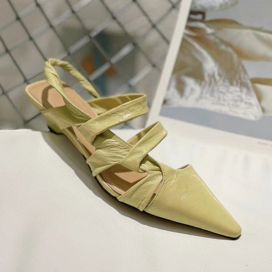 Sandales Baotou sexy à talons compensés en cuir vert clair chaussures élégantes baotou tendance