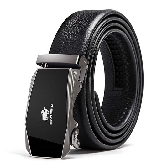 Ceinture Bison Denim élégante en cuir noir pour homme avec boucle en métal élégante