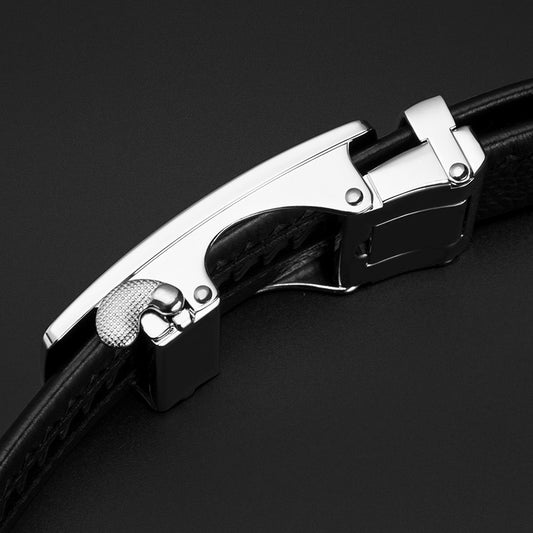 Boucle métallique brillante de la ceinture Bison Denim élégante en cuir noir pour homme