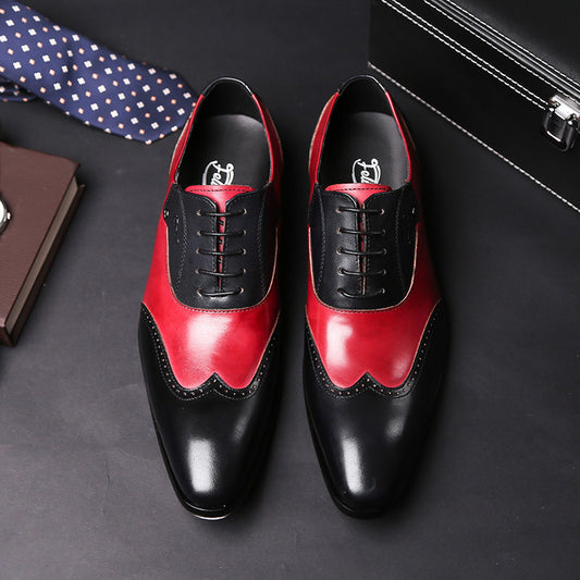 Chaussures homme cuir véritable bicolores noir et rouge élégantes pour une tenue formelle