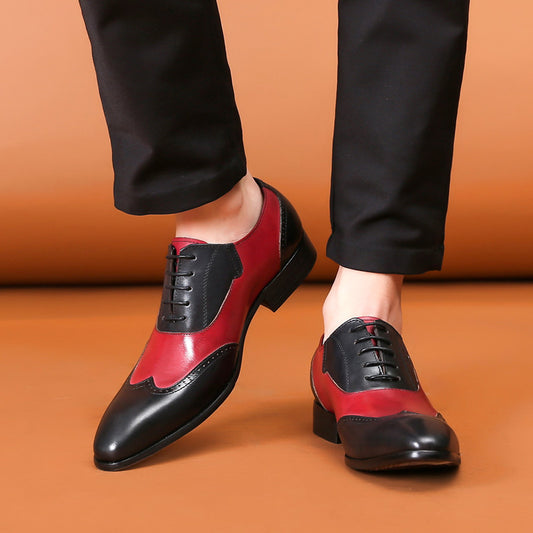 Chaussures homme cuir véritable bicolores rouges et noires style oxford élégantes pour homme
