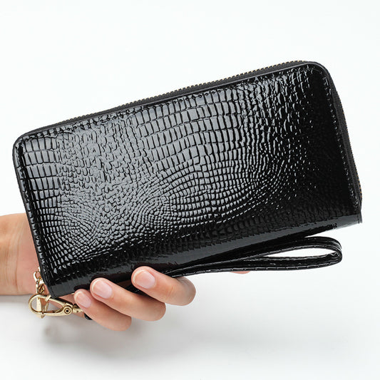 Porte feuille Liaisondirecte com noir brillant style crocodile étui téléphone cuir verni avec fermeture éclair
