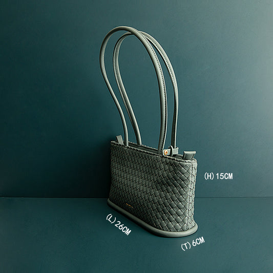 Sac en peau de vache femme bandoulière vintage tressé avec anses longues gris