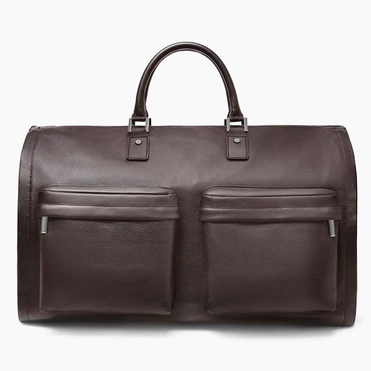 Sac à main en cuir haut de gamme marron avec double poche extérieure et poignées renforcées