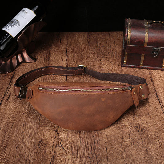 Sac ceinture en cuir marron avec fermeture éclair et sangle ajustable de Liaisondirecte.com